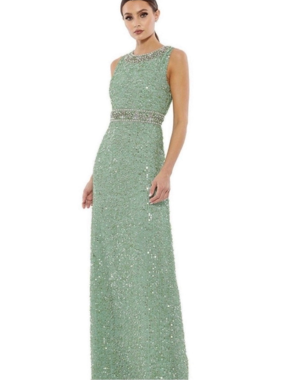 READ Mac Duggal Sequin Mint Gown